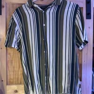 Men's Striped Green and White Shirt